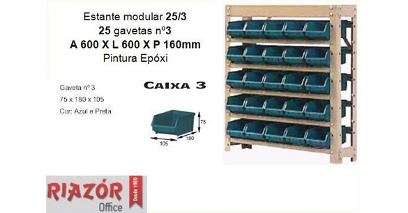 Estante com gavetas plsticas modular Bin 25/3